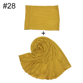 ND472  50*170cm  Small Size Plain Cotton Mercerized Cotton Soft Hijab with Undercap Set