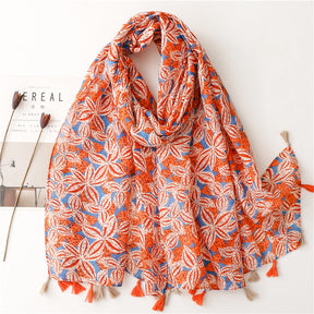 SL2202-009  Women's Ethnic Cotton Linen Feel Scarf with Wheat Ears Tassels