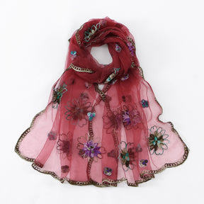 VE154  Nylon Embroidered Breathable Lightweight Hijab
