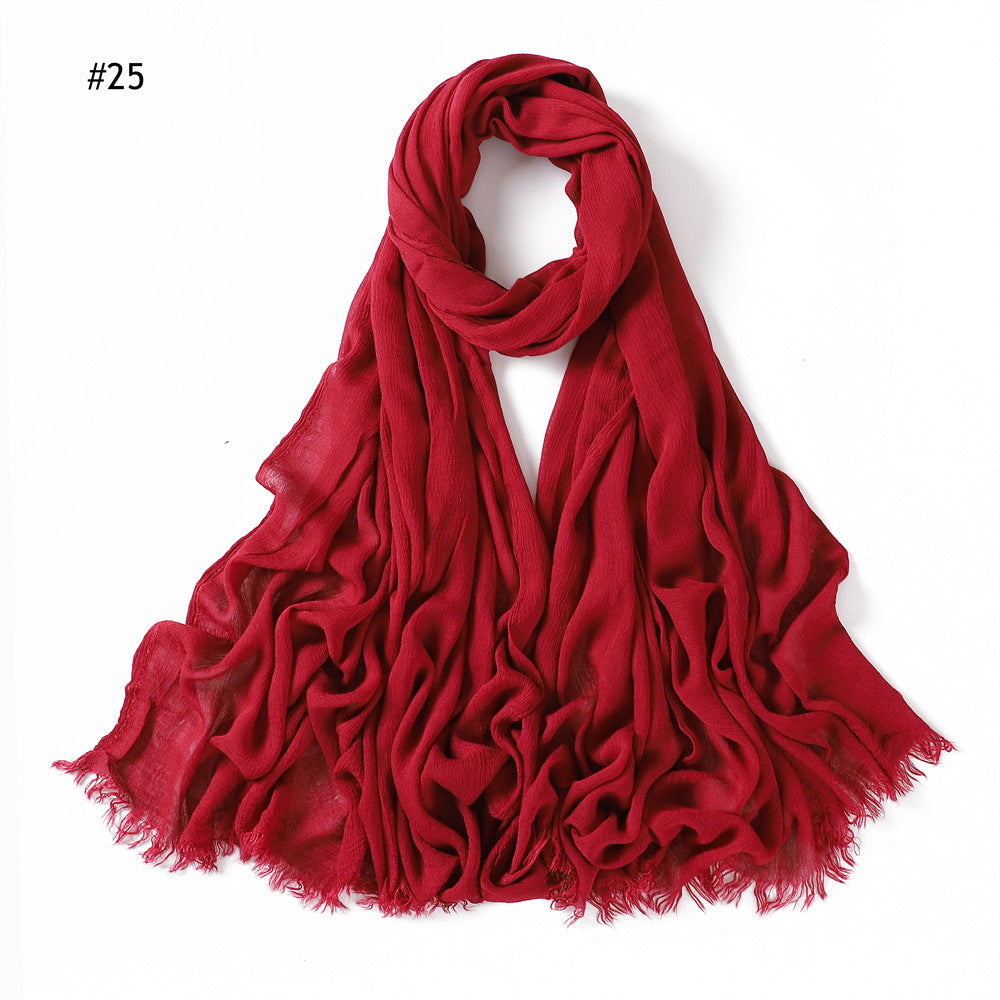 YZ28 Women's pleated solid color rayon two-end shawl breathable soft scarf