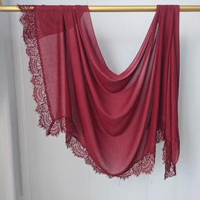 WJ079 Plain Cotton Lace Trim Modal Hijab