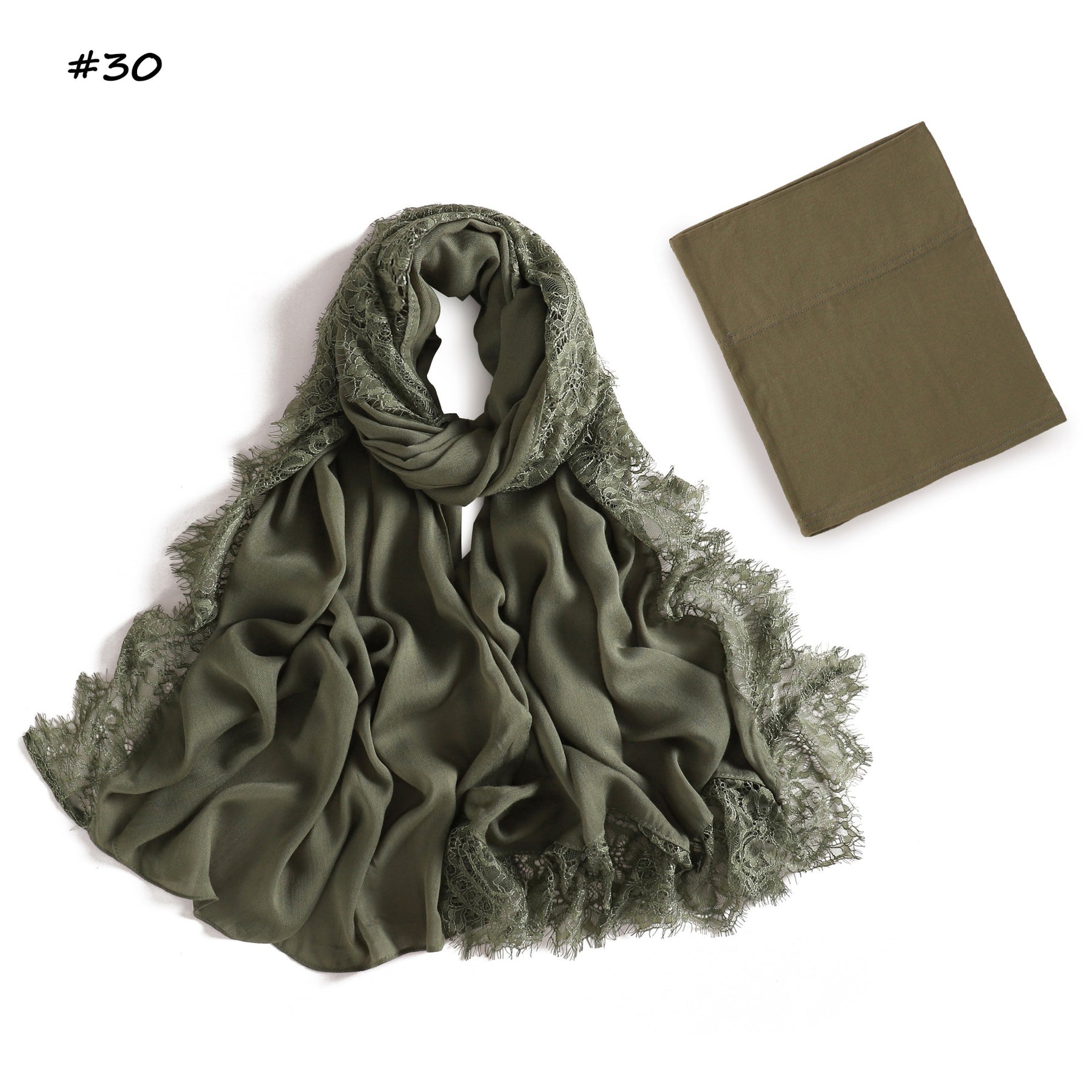 YZ347  Plain Modal Lace Hijab + Mercerized Cotton Tube Cap Set