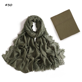 YZ347  Plain Modal Lace Hijab + Mercerized Cotton Tube Cap Set