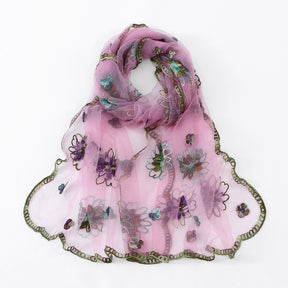 VE154  Nylon Embroidered Breathable Lightweight Hijab