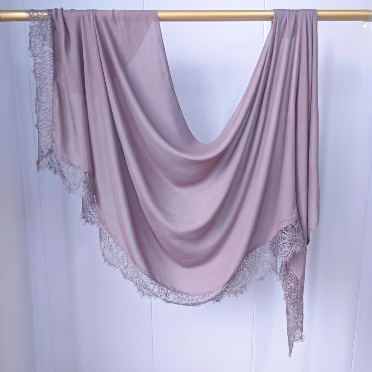 WJ079 Plain Cotton Lace Trim Modal Hijab