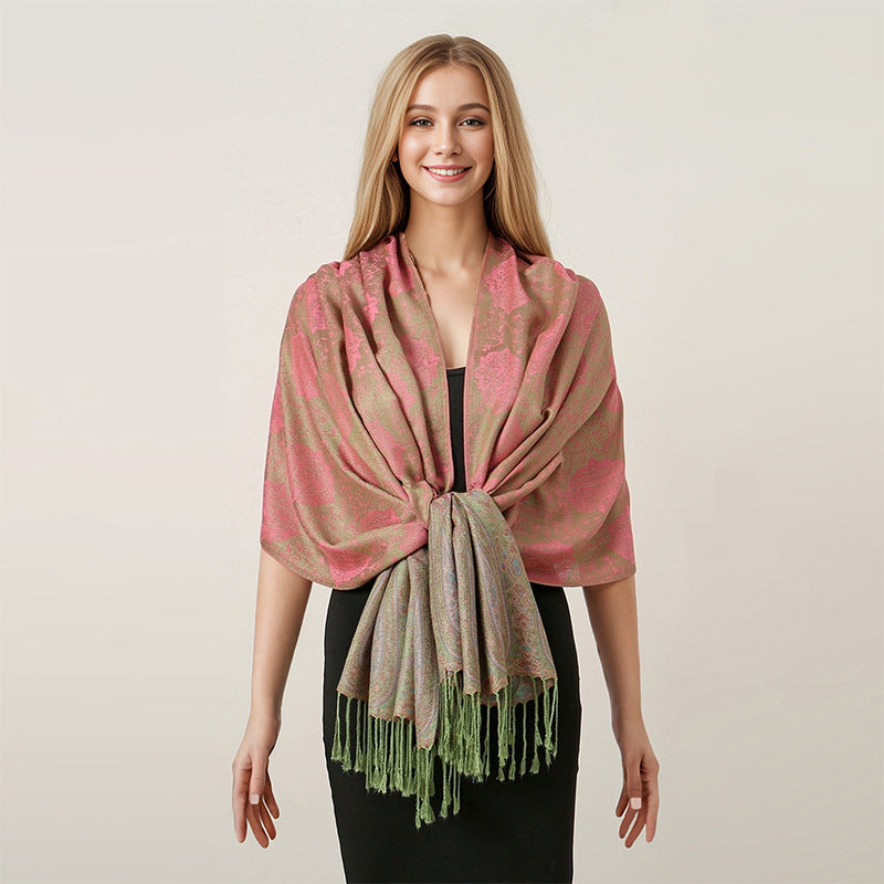 MY03 New Jacquard Tassel Long Scarf