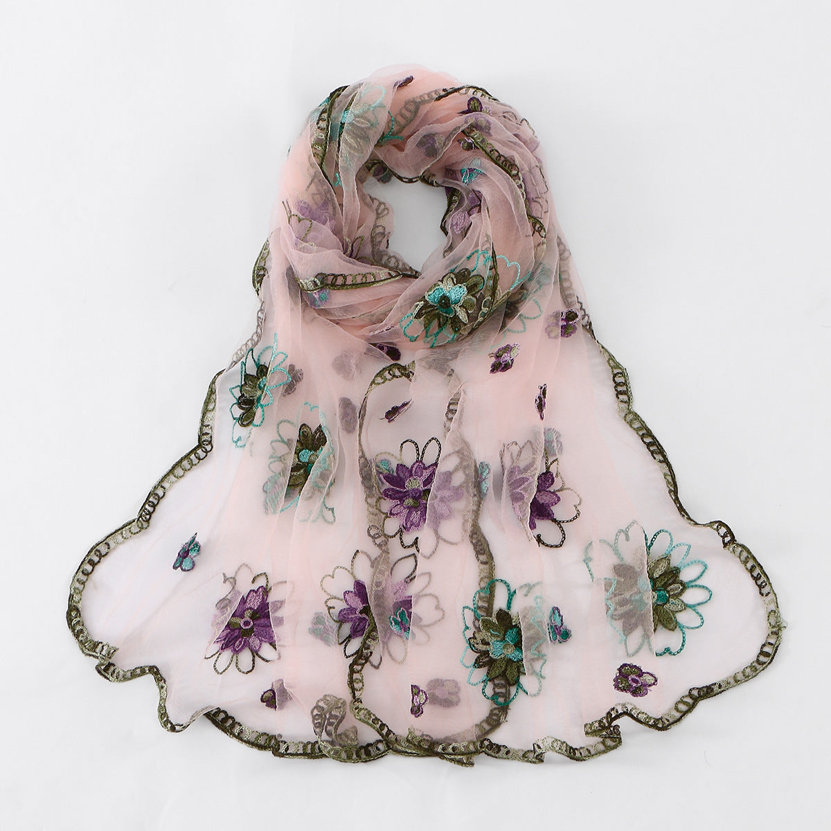 VE154  Nylon Embroidered Breathable Lightweight Hijab
