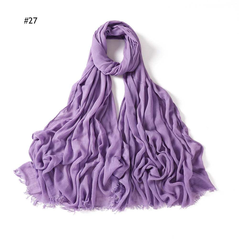 YZ28 Women's pleated solid color rayon two-end shawl breathable soft scarf