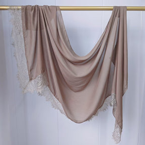 WJ079 Plain Cotton Lace Trim Modal Hijab