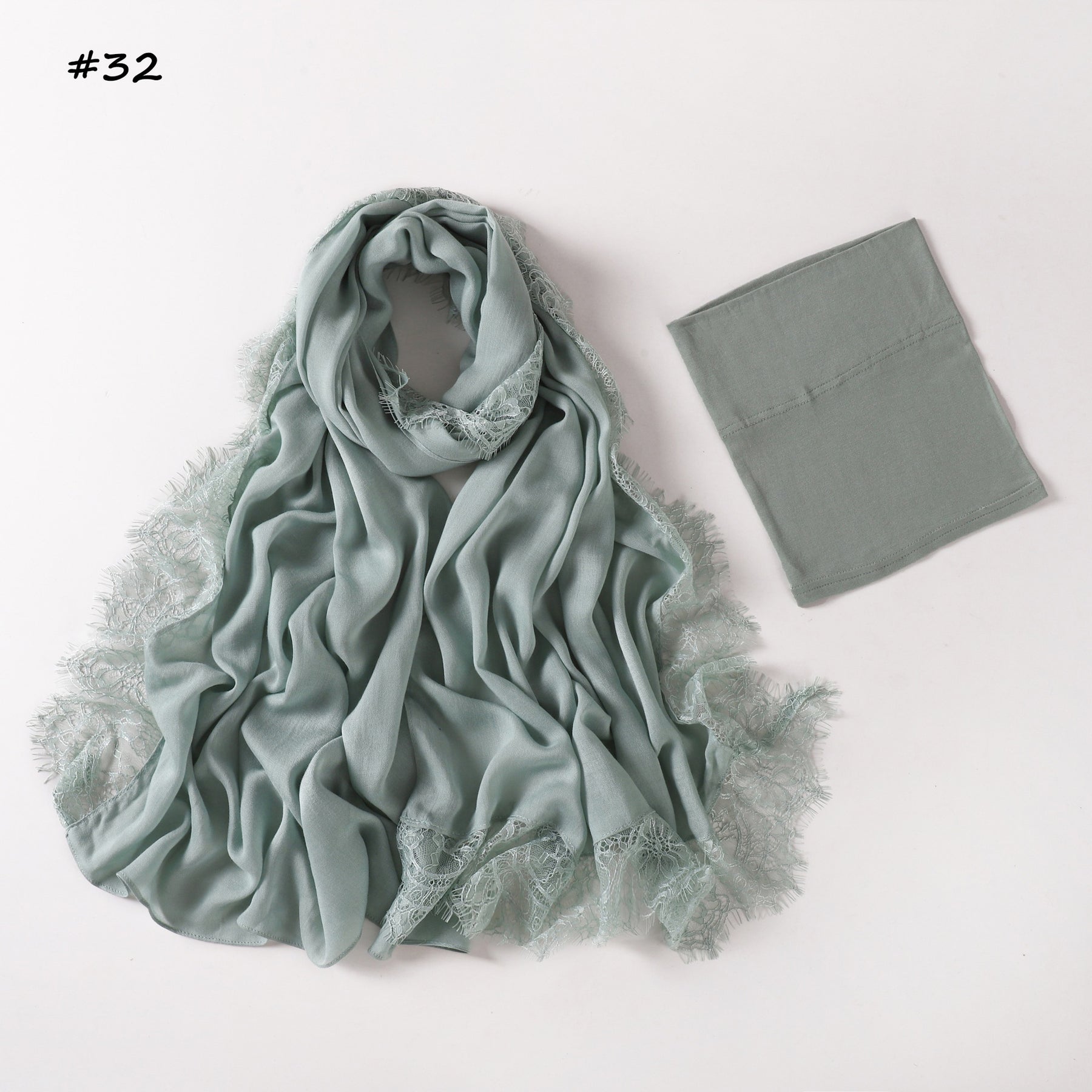 YZ347  Plain Modal Lace Hijab + Mercerized Cotton Tube Cap Set