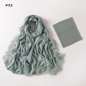YZ347  Plain Modal Lace Hijab + Mercerized Cotton Tube Cap Set
