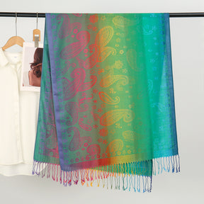 YF0438  Colorful Jacquard Soft Polyester Tassel Long Scarf