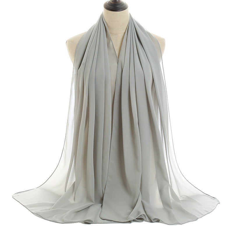 YW016  Plain pearl chiffon hijab