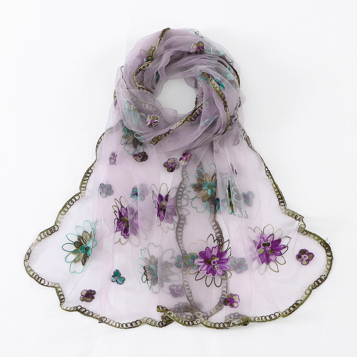 VE154  Nylon Embroidered Breathable Lightweight Hijab