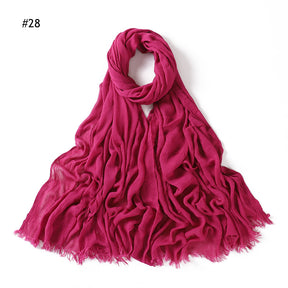 YZ28 Women's pleated solid color rayon two-end shawl breathable soft scarf