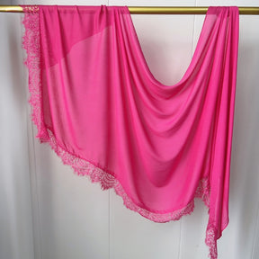 WJ079 Plain Cotton Lace Trim Modal Hijab