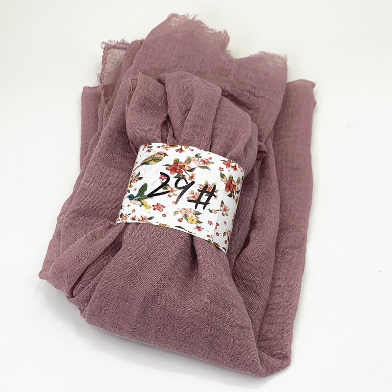WJ01  Plain Seersucker Crinkle Fringe Edge Large Hijab