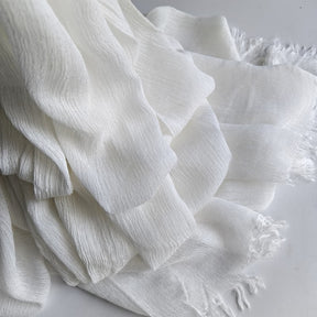 WJA79  Plain natural crinkle cotton hijab with fringes on both ends