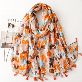 SL2202-009  Women's Ethnic Cotton Linen Feel Scarf with Wheat Ears Tassels