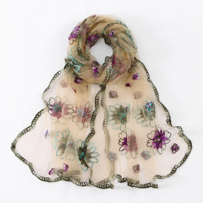 VE154  Nylon Embroidered Breathable Lightweight Hijab