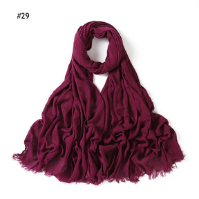 YZ28 Women's pleated solid color rayon two-end shawl breathable soft scarf