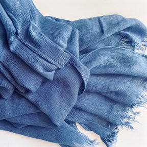 WJA79  Plain natural crinkle cotton hijab with fringes on both ends