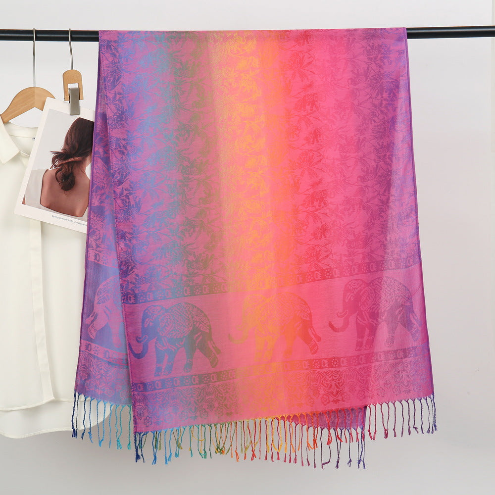 YF0438  Colorful Jacquard Soft Polyester Tassel Long Scarf