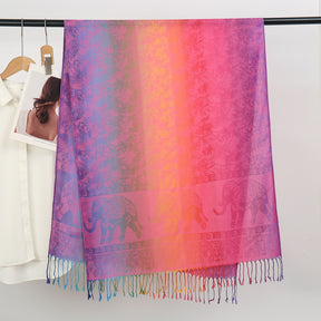 YF0438  Colorful Jacquard Soft Polyester Tassel Long Scarf