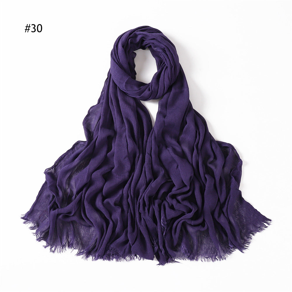 YZ28 Women's pleated solid color rayon two-end shawl breathable soft scarf