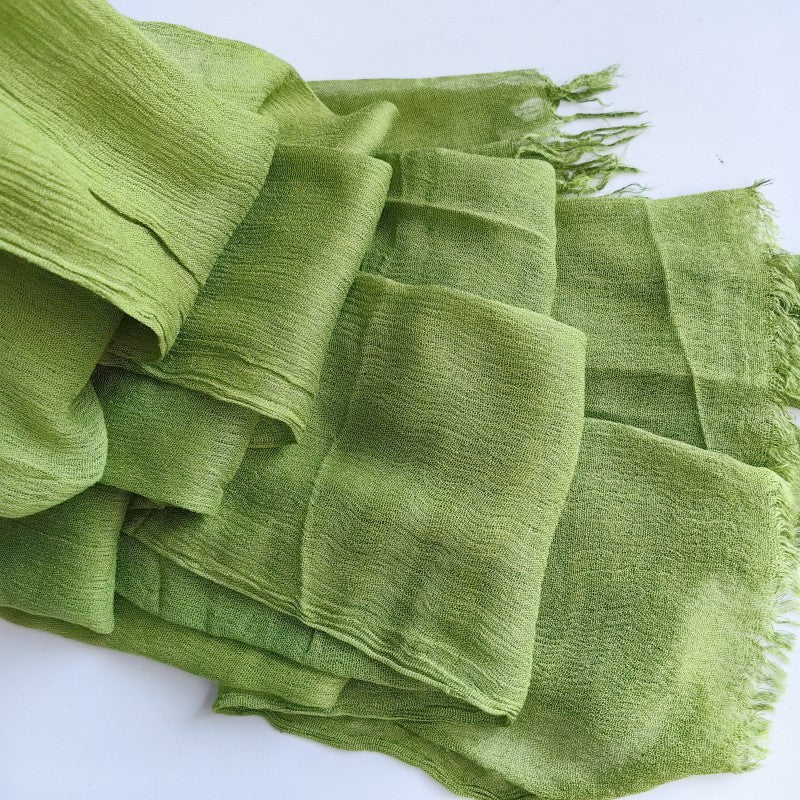 WJA79  Plain natural crinkle cotton hijab with fringes on both ends