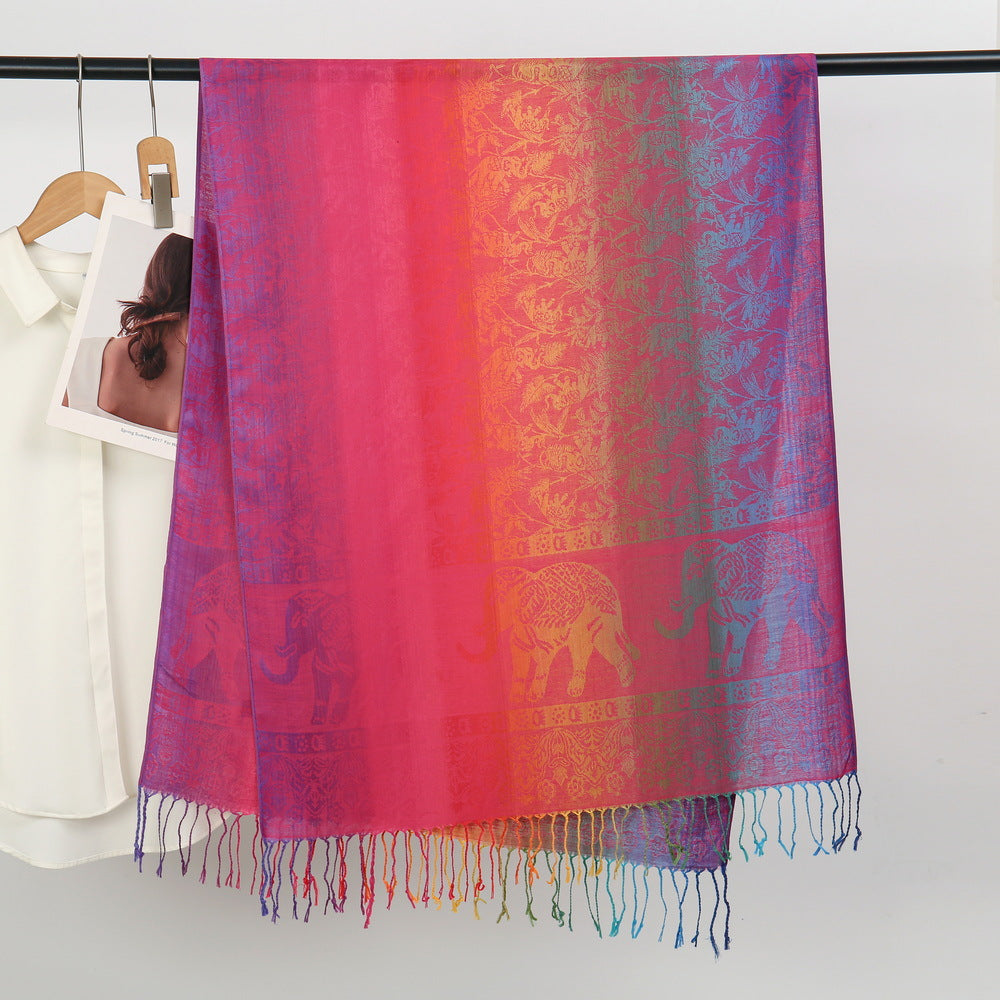 YF0438  Colorful Jacquard Soft Polyester Tassel Long Scarf
