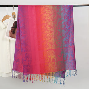 YF0438  Colorful Jacquard Soft Polyester Tassel Long Scarf