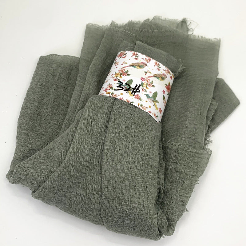 WJ01  Plain Seersucker Crinkle Fringe Edge Large Hijab