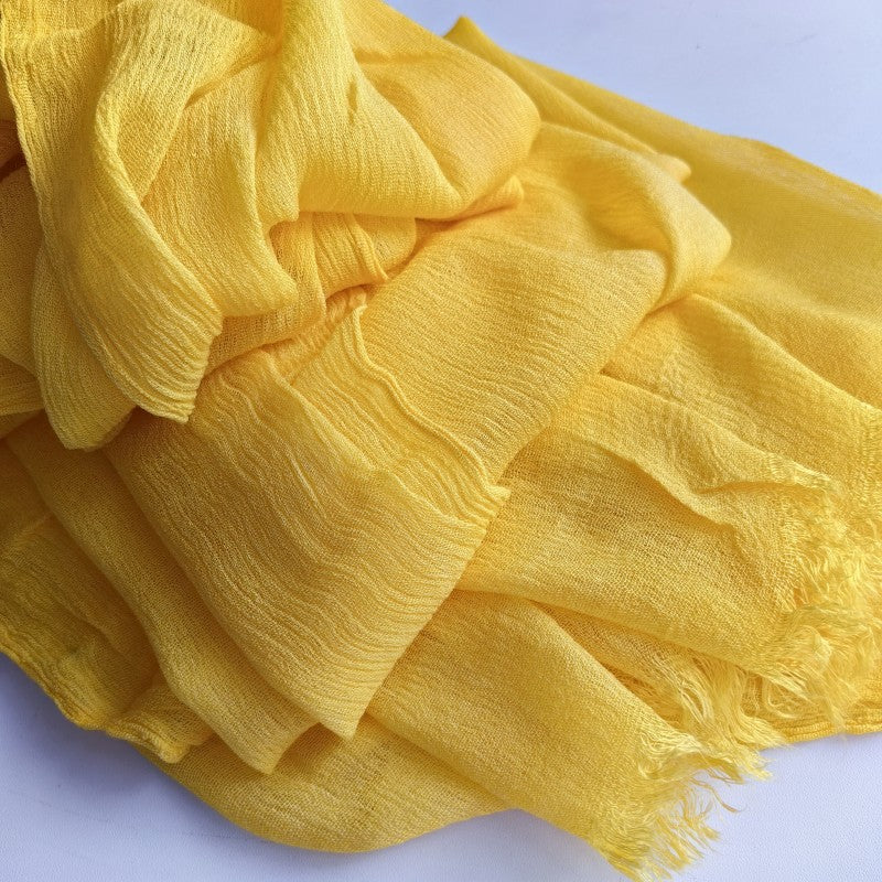 WJA79  Plain natural crinkle cotton hijab with fringes on both ends