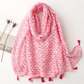 SL2202-009  Women's Ethnic Cotton Linen Feel Scarf with Wheat Ears Tassels