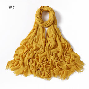 YZ28 Women's pleated solid color rayon two-end shawl breathable soft scarf