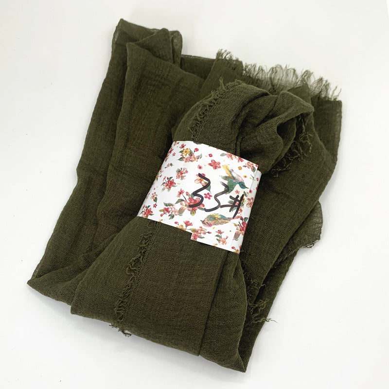 WJ01  Plain Seersucker Crinkle Fringe Edge Large Hijab