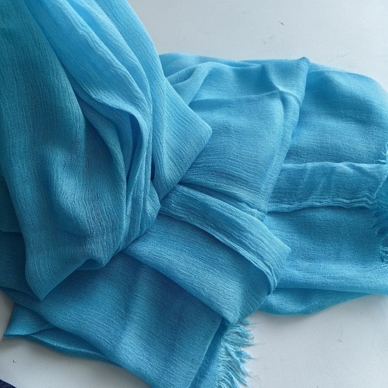 WJA79  Plain natural crinkle cotton hijab with fringes on both ends