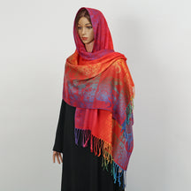 YF0438  Colorful Jacquard Soft Polyester Tassel Long Scarf