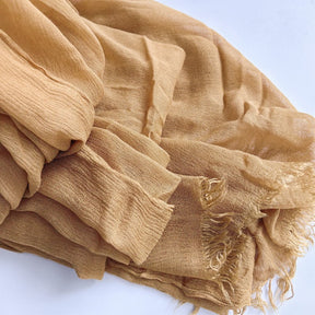 WJA79  Plain natural crinkle cotton hijab with fringes on both ends