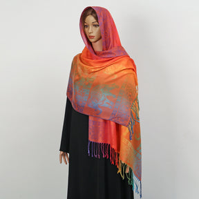 YF0438  Colorful Jacquard Soft Polyester Tassel Long Scarf