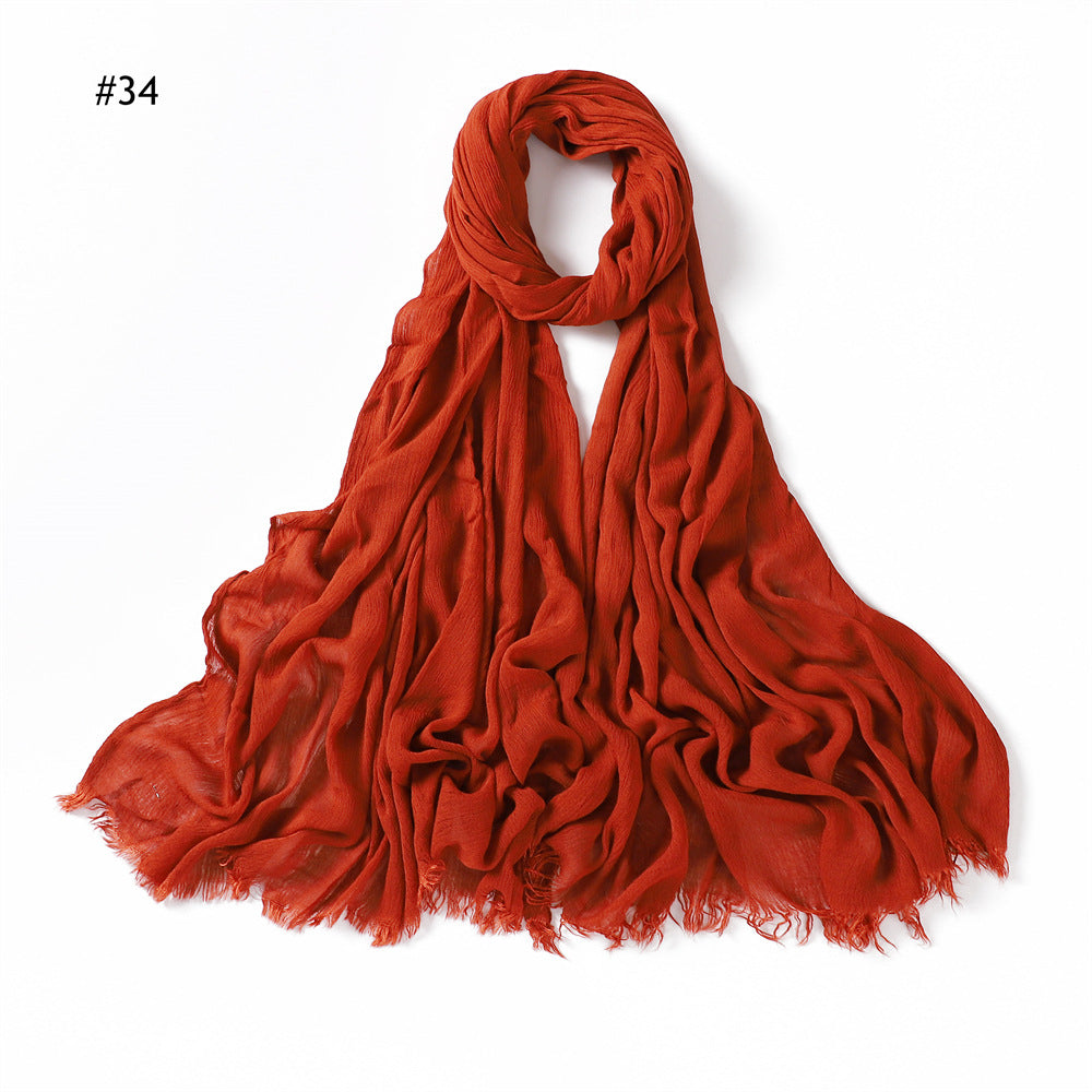 YZ28 Women's pleated solid color rayon two-end shawl breathable soft scarf