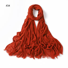 YZ28 Women's pleated solid color rayon two-end shawl breathable soft scarf