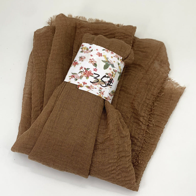 WJ01  Plain Seersucker Crinkle Fringe Edge Large Hijab