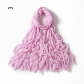 YZ28 Women's pleated solid color rayon two-end shawl breathable soft scarf