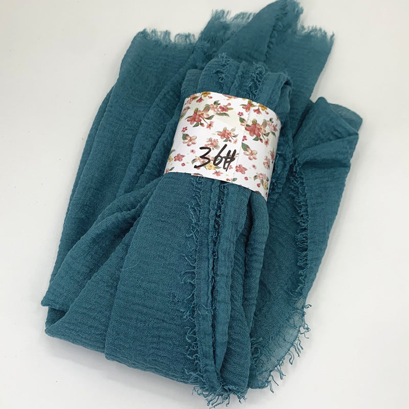 WJ01  Plain Seersucker Crinkle Fringe Edge Large Hijab