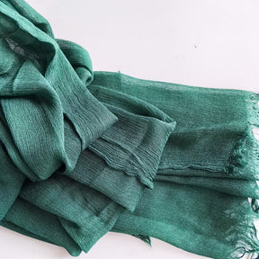 WJA79  Plain natural crinkle cotton hijab with fringes on both ends