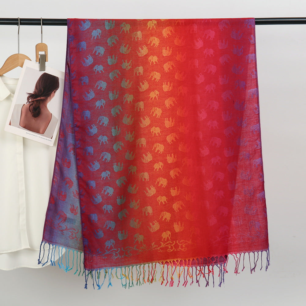 YF0438  Colorful Jacquard Soft Polyester Tassel Long Scarf