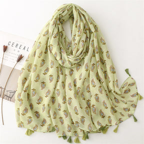 SL2202-009  Women's Ethnic Cotton Linen Feel Scarf with Wheat Ears Tassels