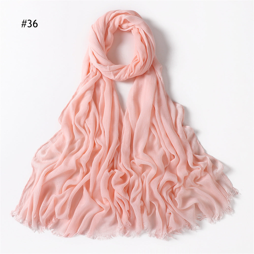 YZ28 Women's pleated solid color rayon two-end shawl breathable soft scarf